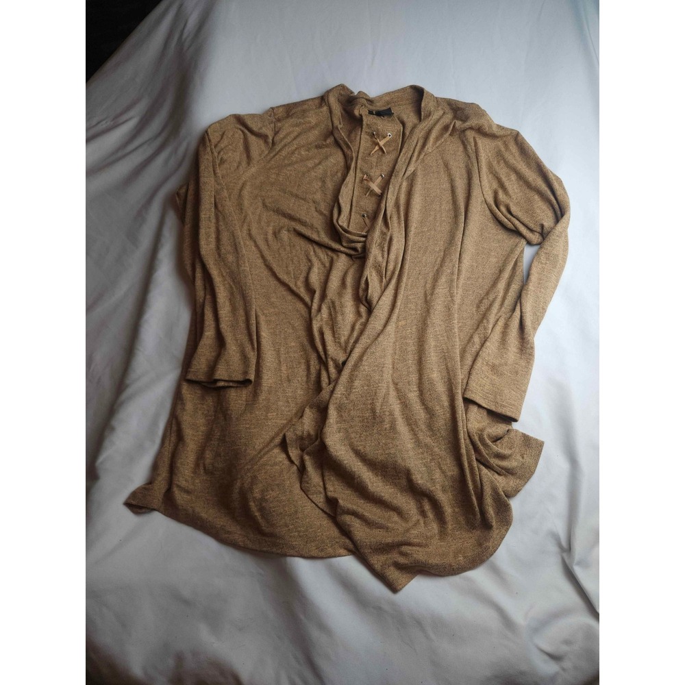 New Directions Curvy Lace Up Back Long Sleeve‎ Knit Cardigan Camel Brown 2X